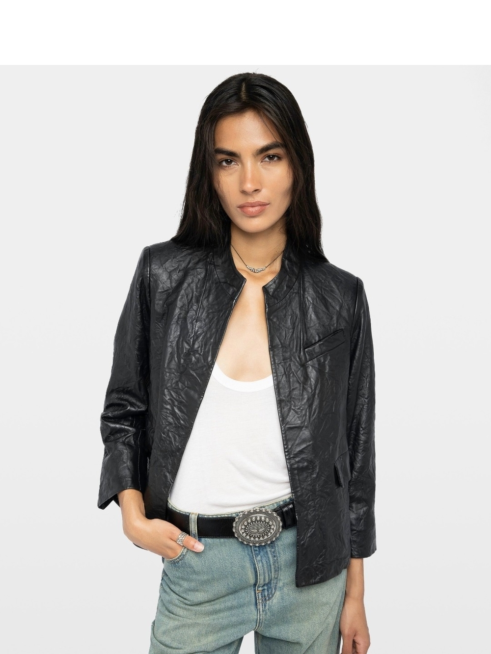 Zadig & Voltaire Veryn Crinkled Leather Blazer